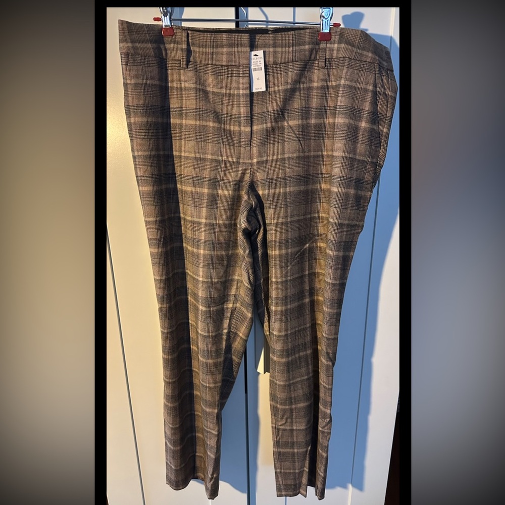 NWT TALBOTS Tan Plaid Wool-Blend Hampshire Ankle Pants Size 16 Fall Winter Warm